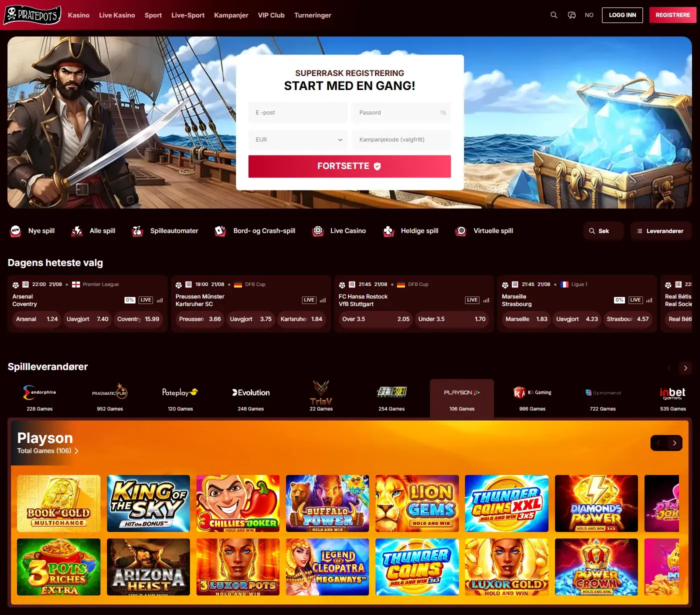PiratePots Casino forside